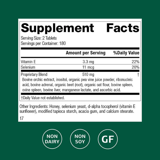 Cataplex E tablets close-up shows antioxidant vitamin E and selenium benefits.