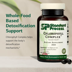Chlorophyll Complex label showing gluten-free, non-dairy, non-soy certification