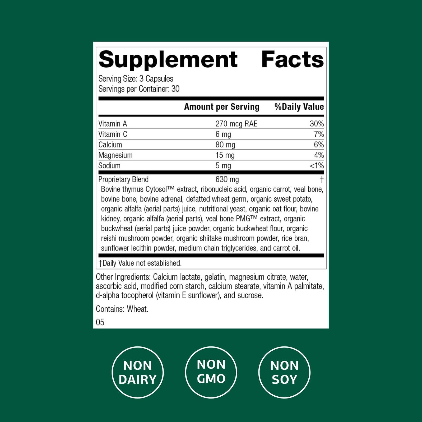 Congaplex label closeup highlights thymus support and antioxidant ingredients.