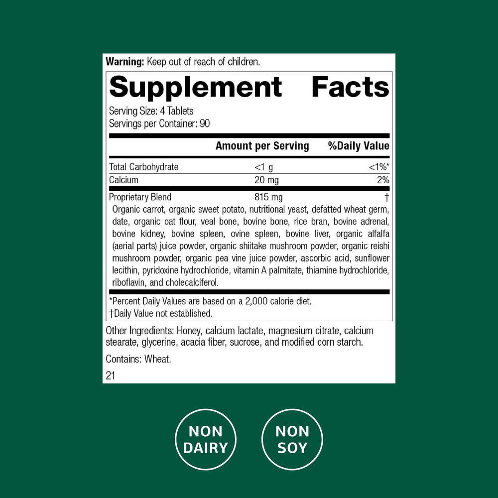 Standard Process Cyrofood bottle back label with ingredient details