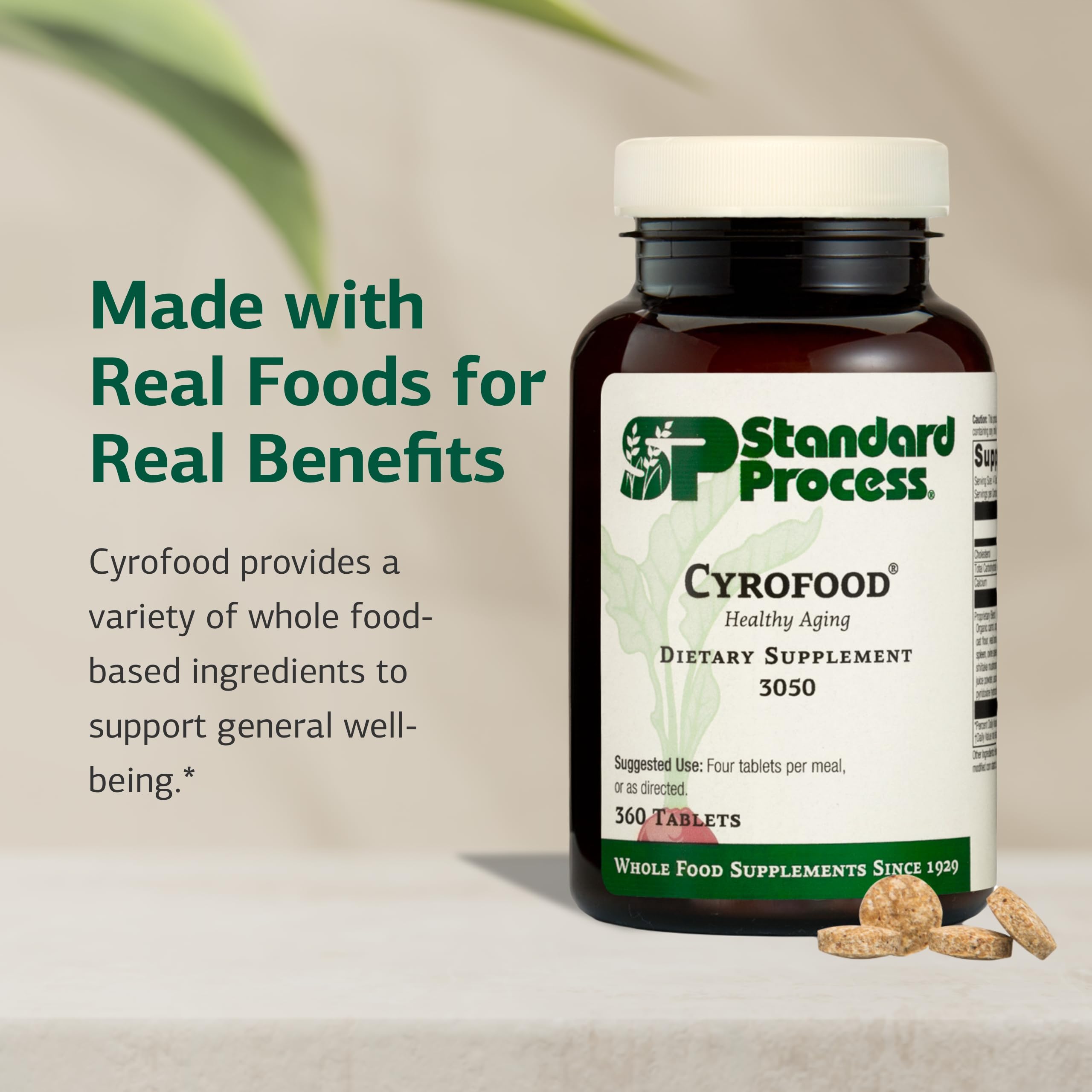 Closeup of Standard Process Cyrofood tablets ready for daily use