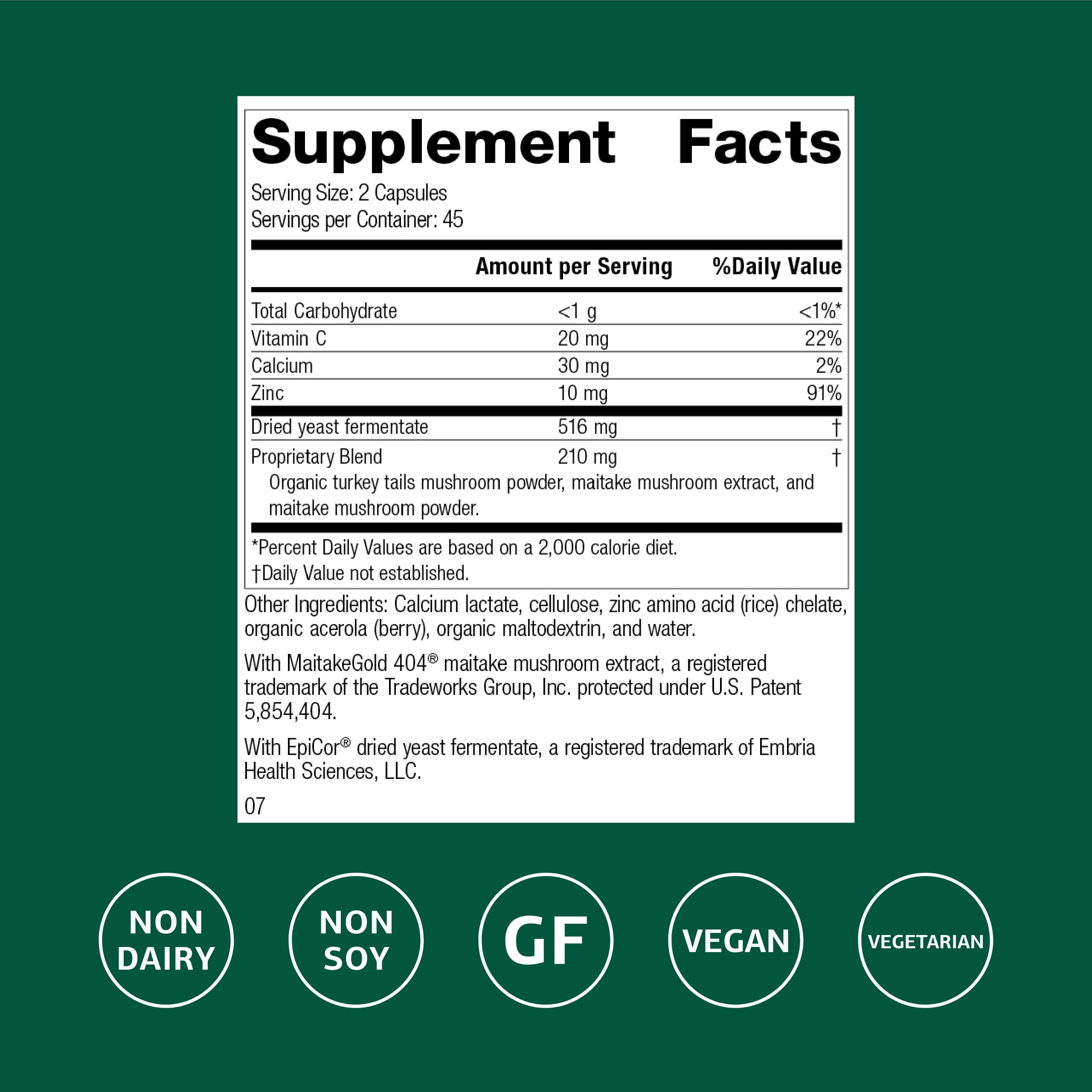 Standard Process Epimune Complex capsules close-up highlighting vegan formula for daily immune support