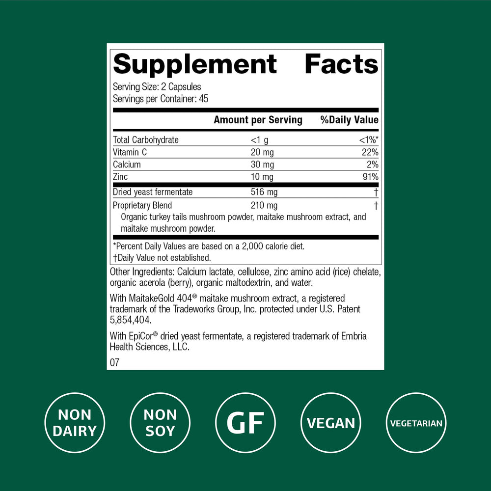 Standard Process Epimune Complex capsules close-up highlighting vegan formula for daily immune support