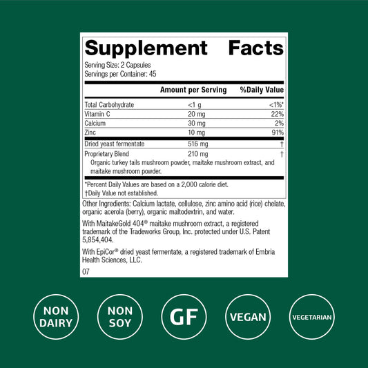 Standard Process Epimune Complex capsules close-up highlighting vegan formula for daily immune support