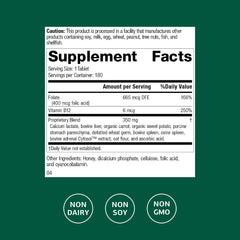 Standard Process Folic Acid B12-180 label close-up showing vitamin details for circulation.
