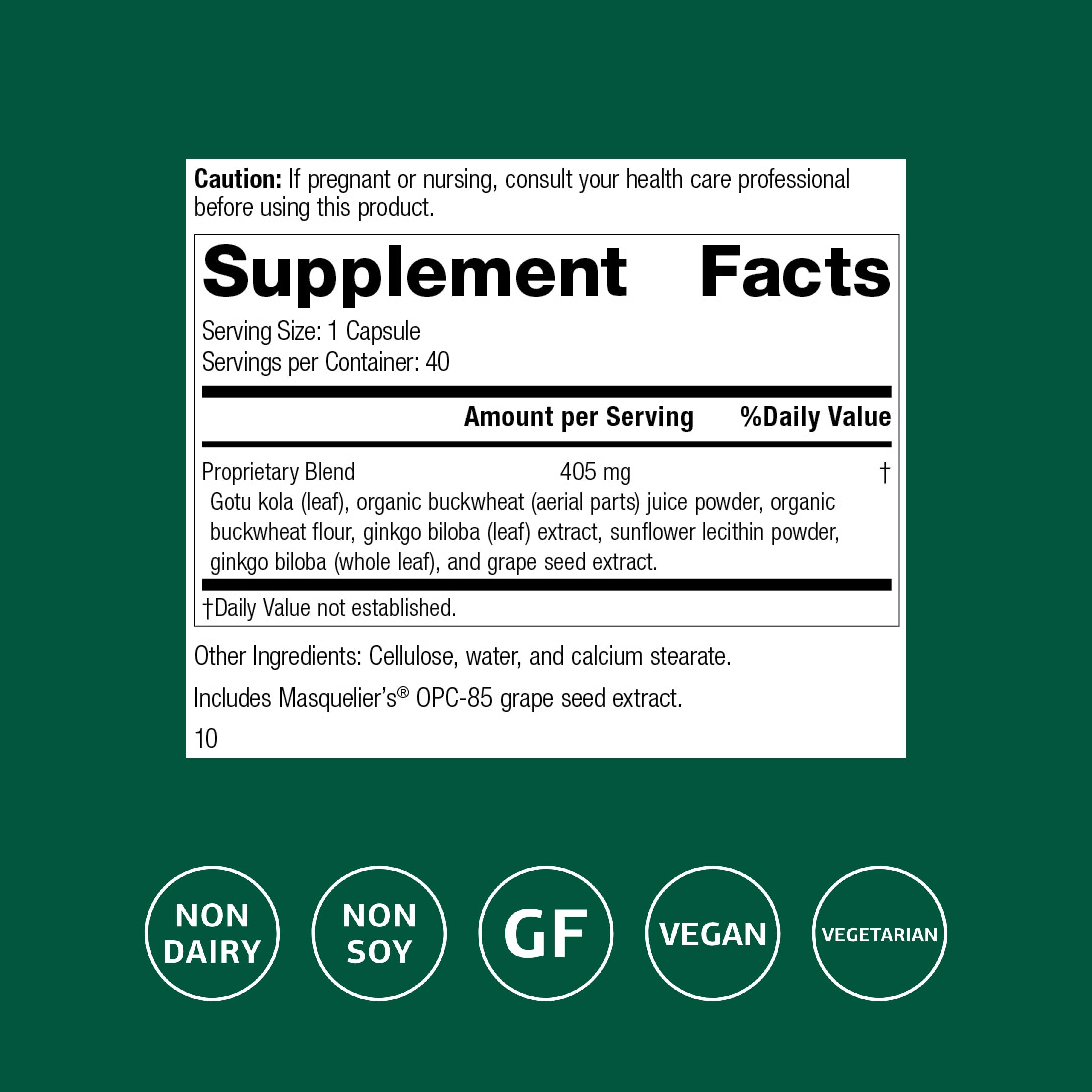 Ginkgo Synergy capsules closeup highlighting vegan, gluten-free formula