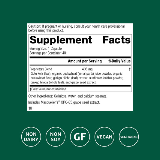 Ginkgo Synergy capsules closeup highlighting vegan, gluten-free formula