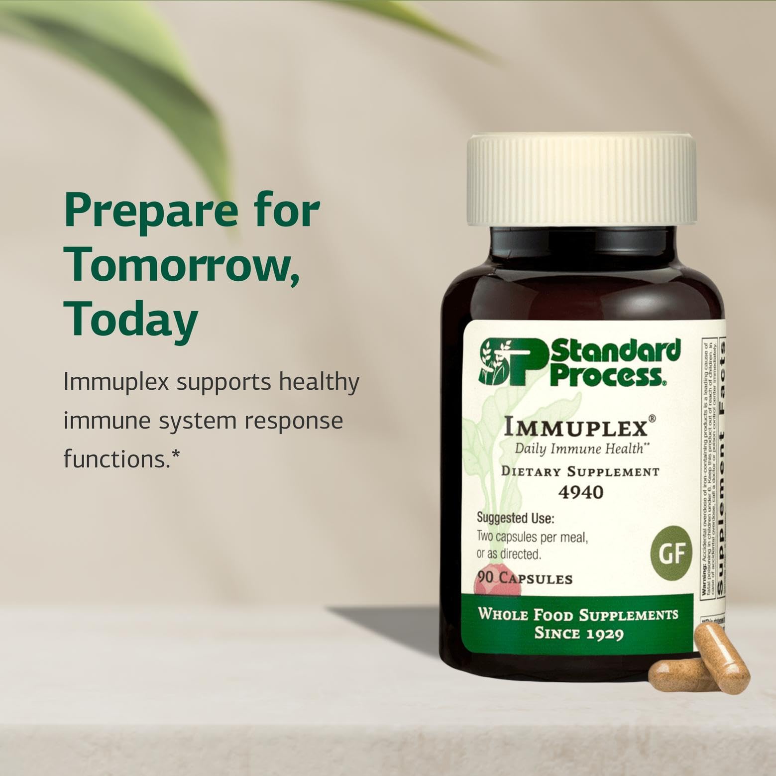 Standard Process Immuplex label highlights key minerals and vitamins.