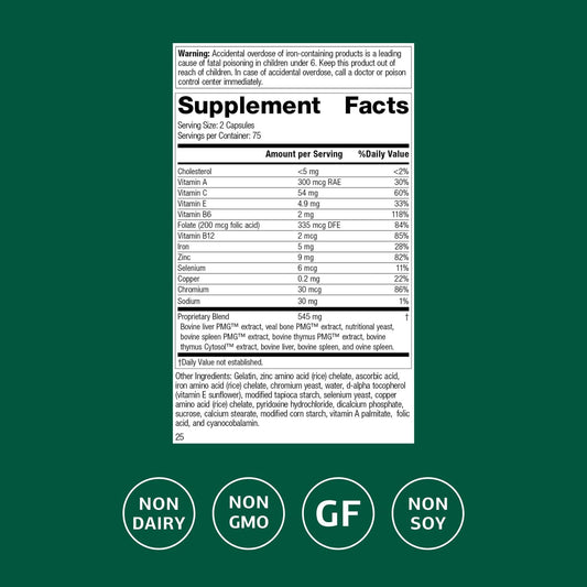 Standard Process Immuplex bottle back label with ingredients