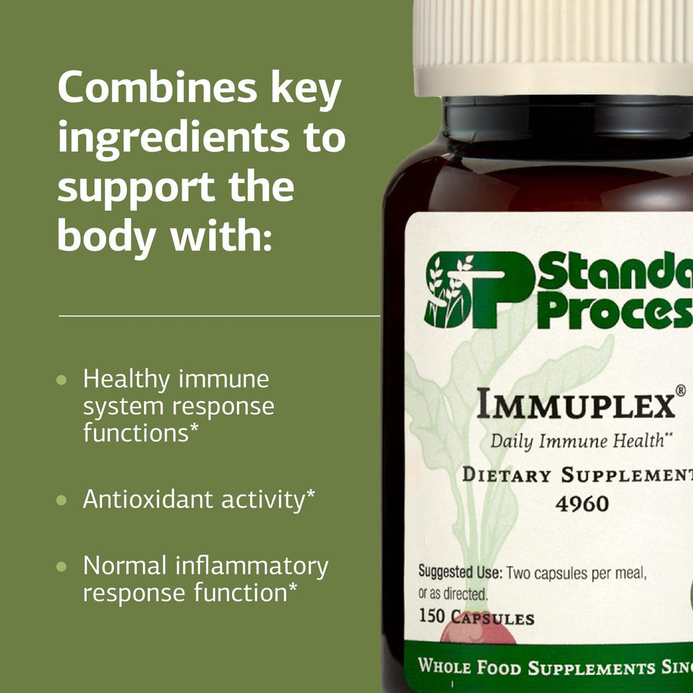 Standard Process Immuplex capsules visible inside bottle