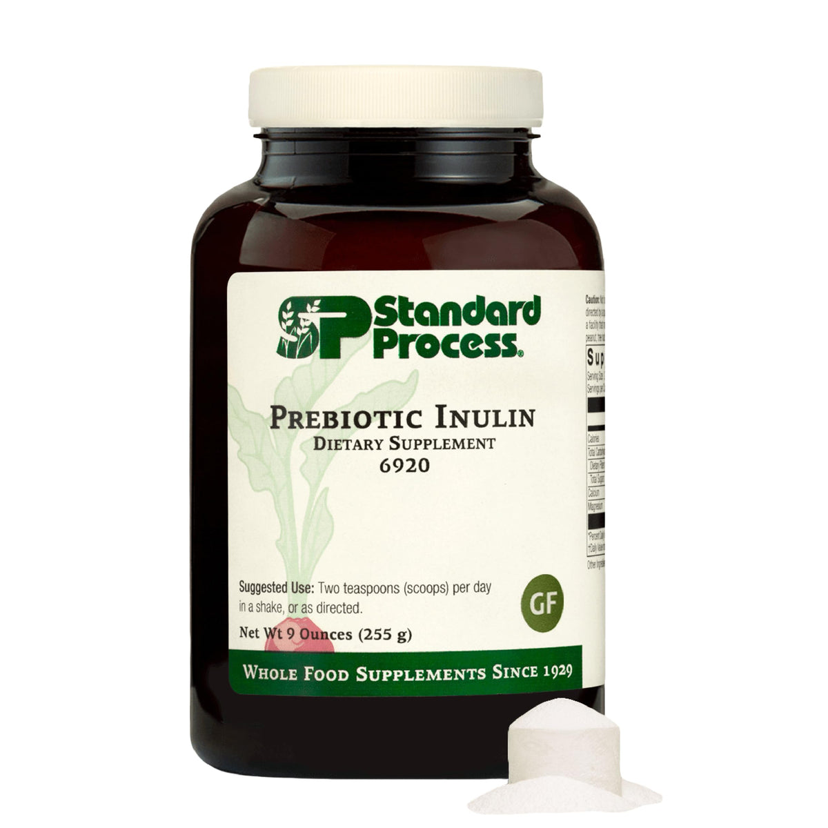 Standard Process Inulin bottle pouring demonstrates daily prebiotic support for gut health