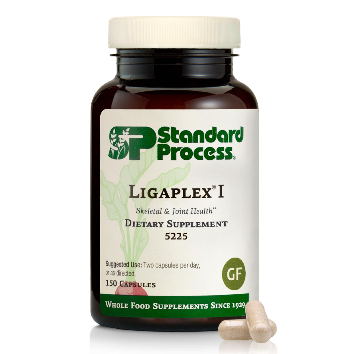 Standard Process Ligaplex I bottle label emphasizes joint support for ligaments and cartilage.