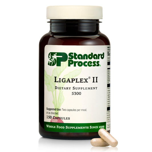 Standard Process Ligaplex II bottle with label emphasizing joint and bone support