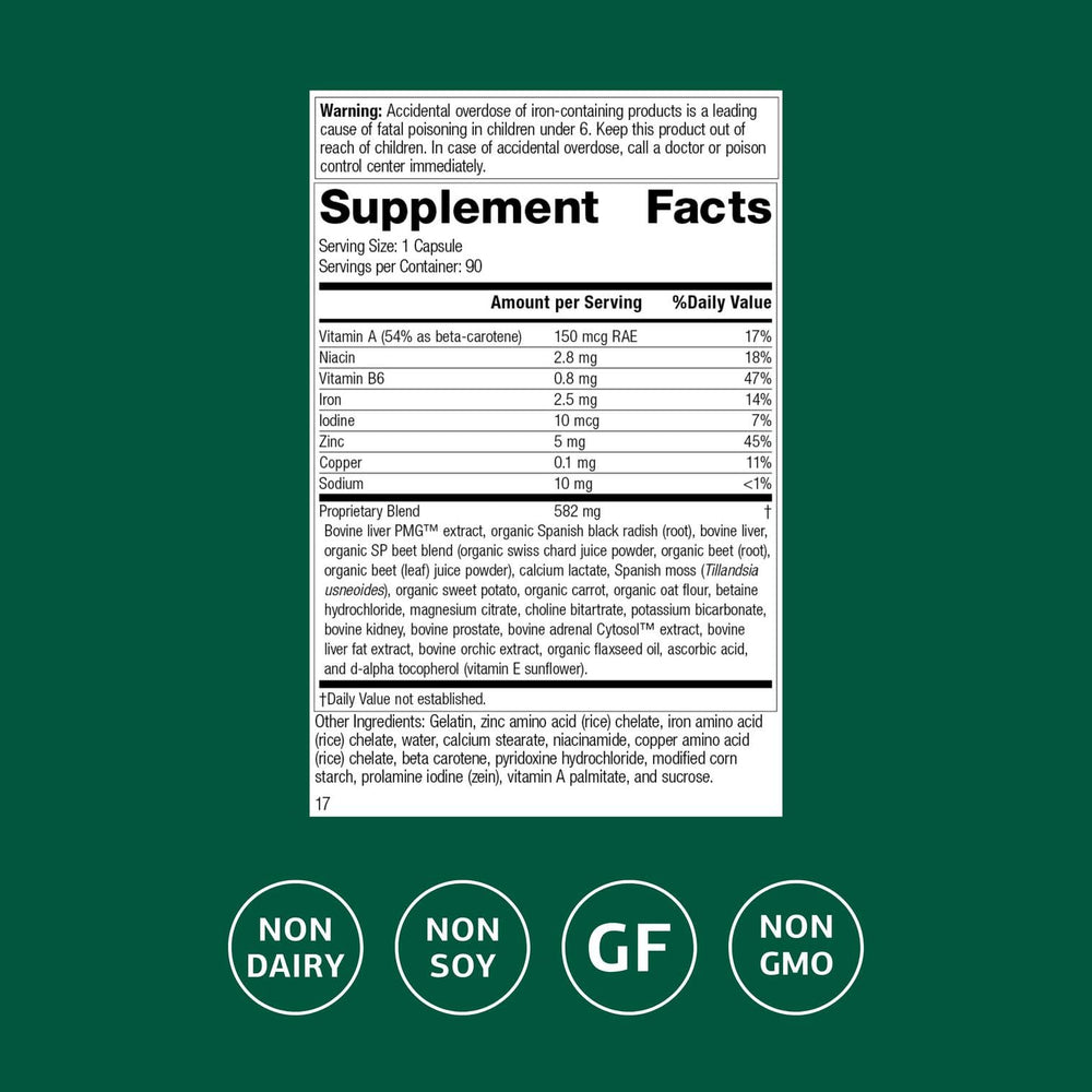 Standard Process Livaplex bottle label closeup highlighting natural ingredients for digestion