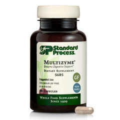 Standard Process Multizyme bottle front featuring compact capsules for daily digestive support.