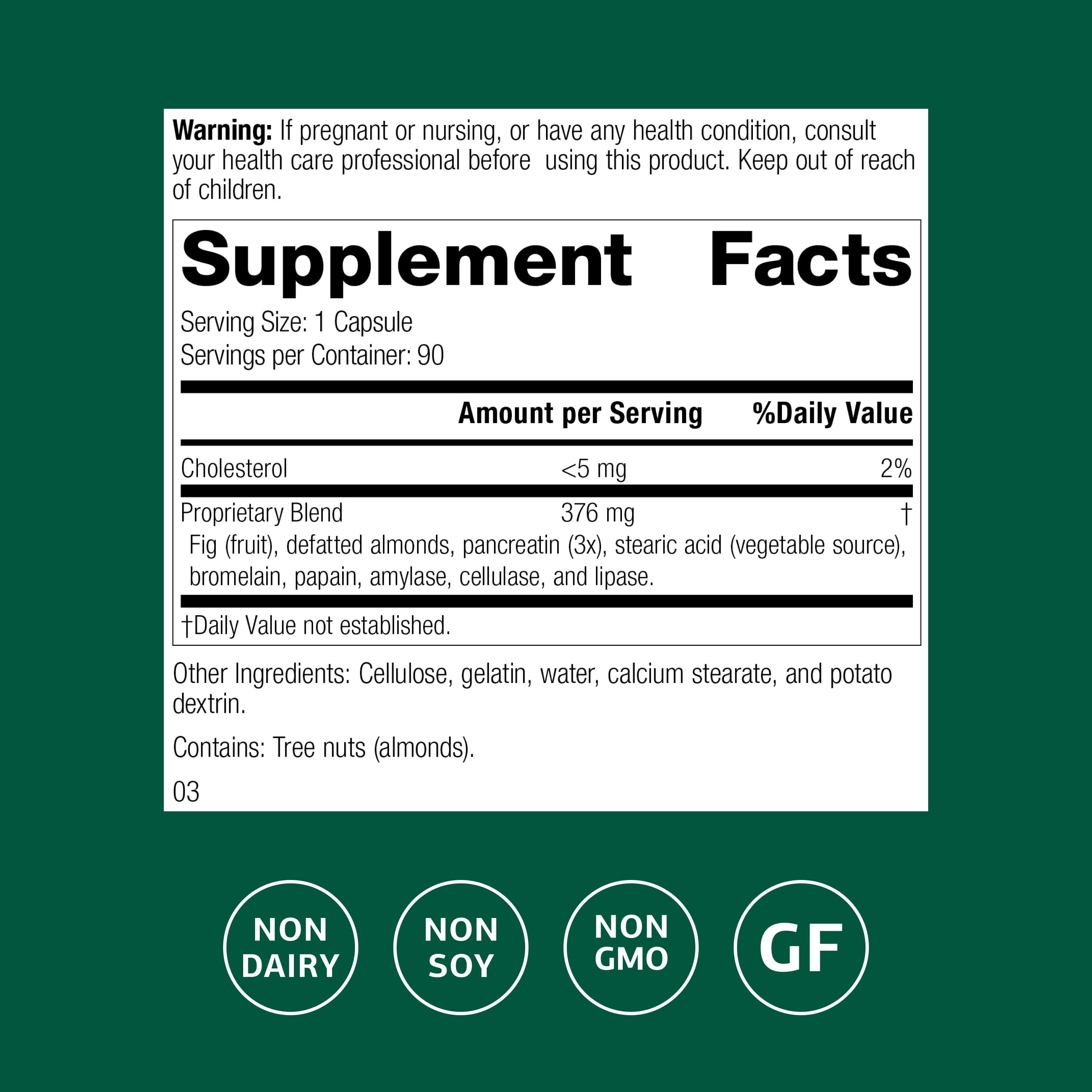 Standard Process Multizyme bottle nutrition facts highlight enzyme blend for protein, carb, fat digestion.