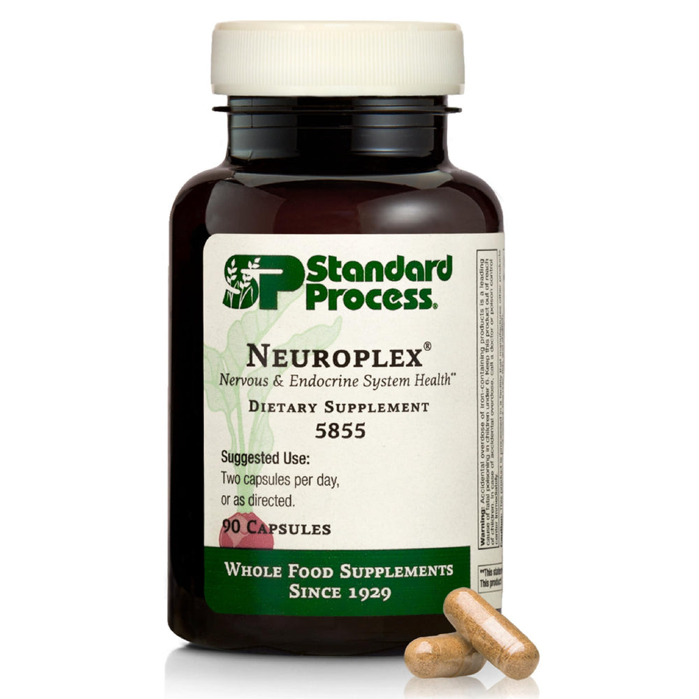 Standard Process Neuroplex bottle with label, suggesting nervous system support