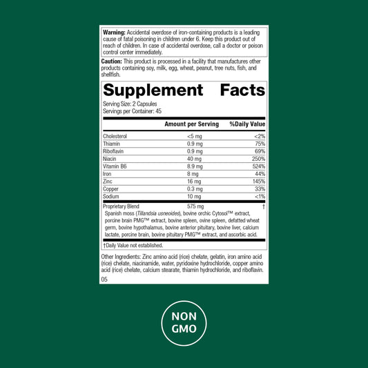 Neuroplex capsules close-up highlighting vitamin B6 and minerals for brain health