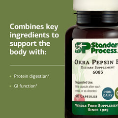 Standard Process Okra Pepsin E3 ingredients photograph emphasizes whole okra and natural enzymes