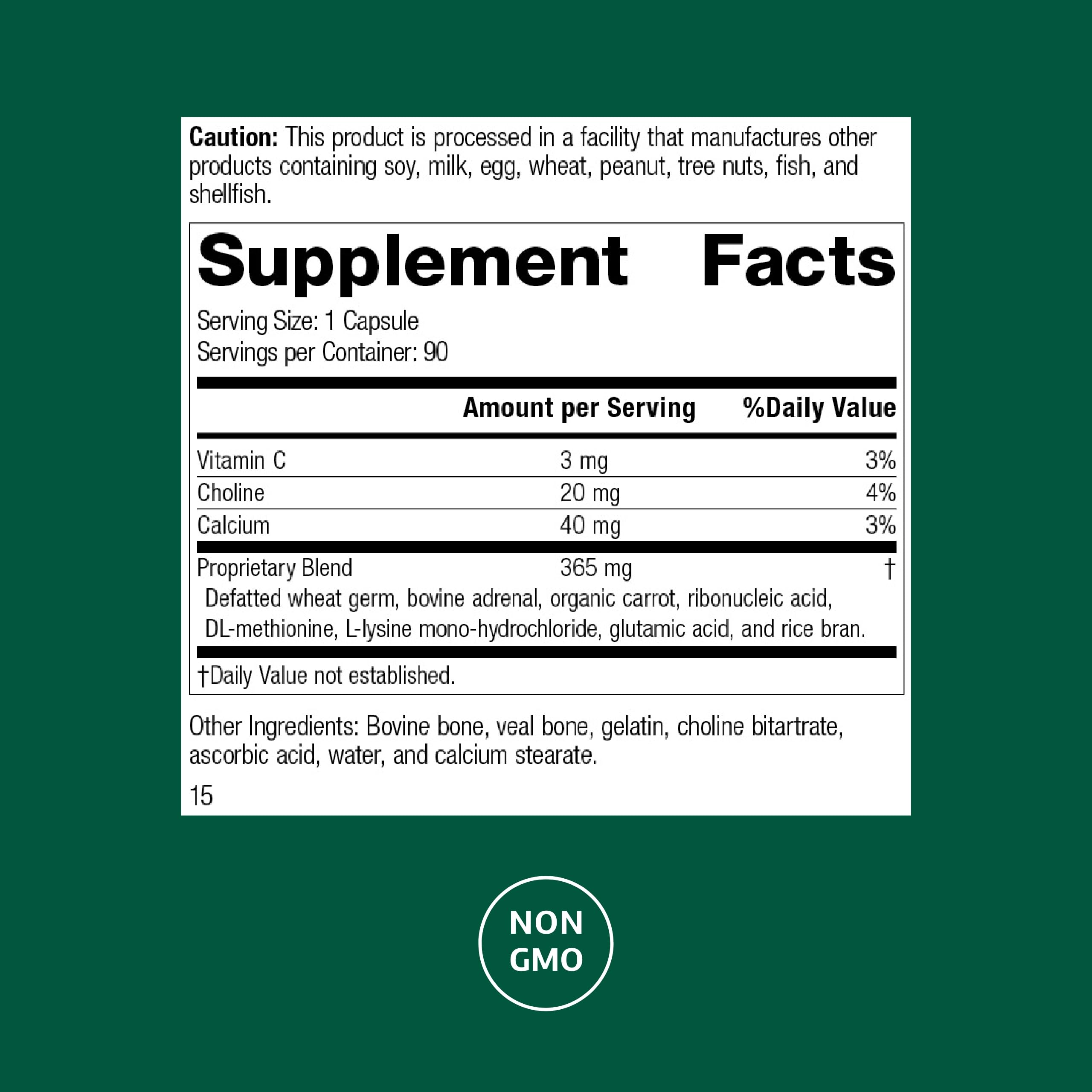 Protefood back label detailing calcium and vitamin C for bone health