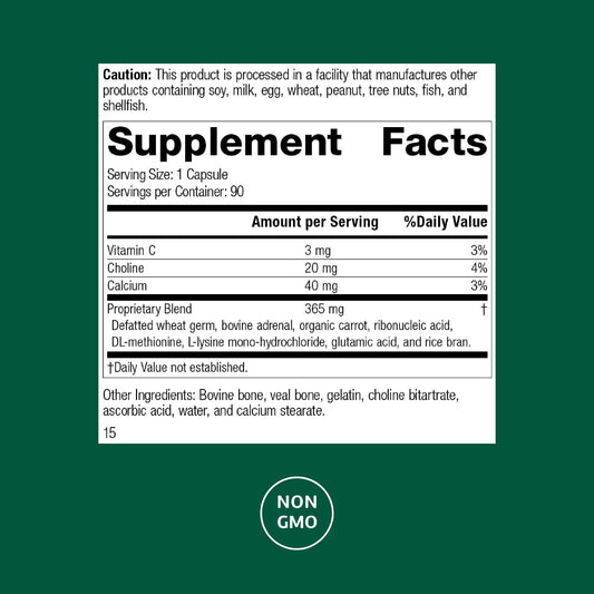 Protefood back label detailing calcium and vitamin C for bone health