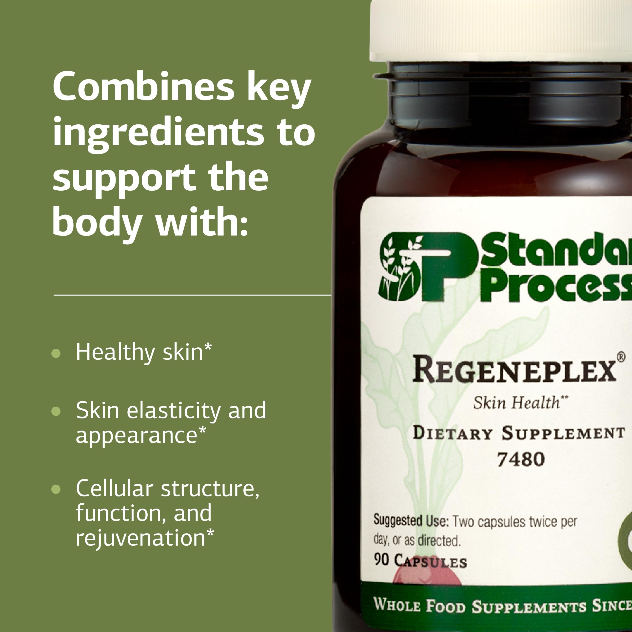 Standard Process Regeneplex bottle on counter suggesting daily skin routine