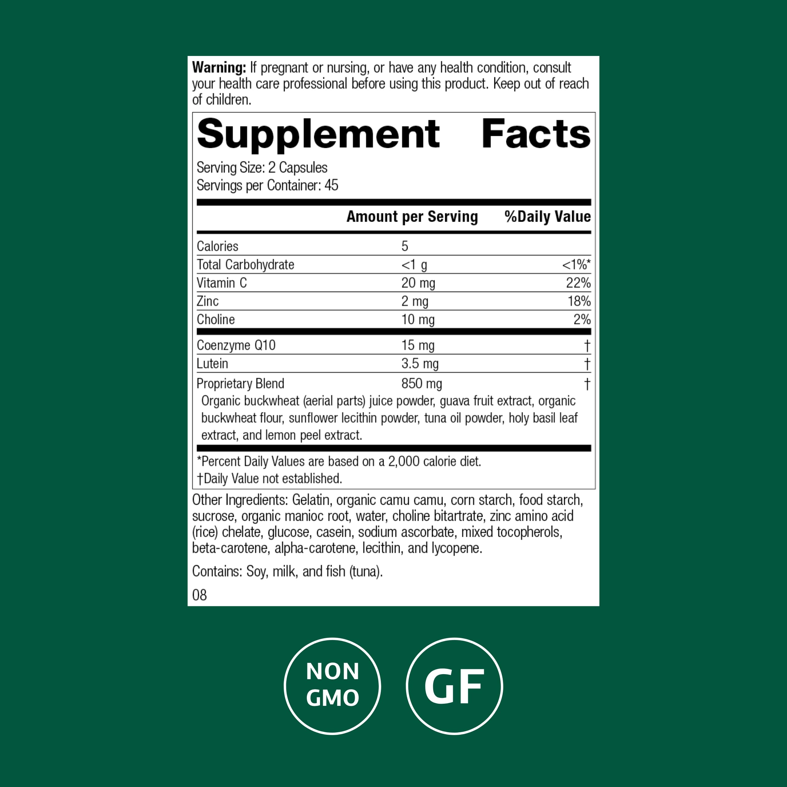 Standard Process Regeneplex label close-up highlighting vitamin C and zinc