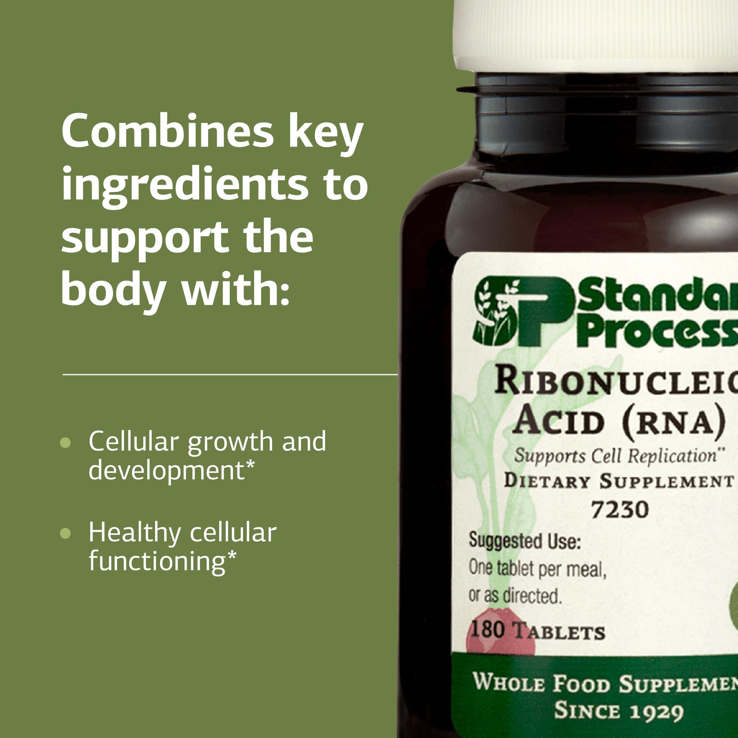 Standard Process RNA bottle side shows allergy-friendly, gluten-free, non-dairy options.