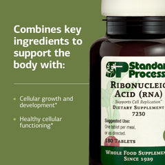 Standard Process RNA bottle side shows allergy-friendly, gluten-free, non-dairy options.