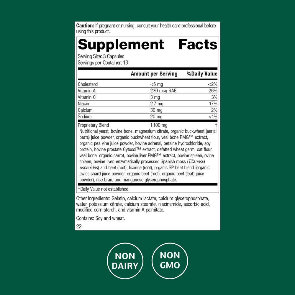 Standard Process Rumaplex bottle label close-up highlights ingredients and benefits.