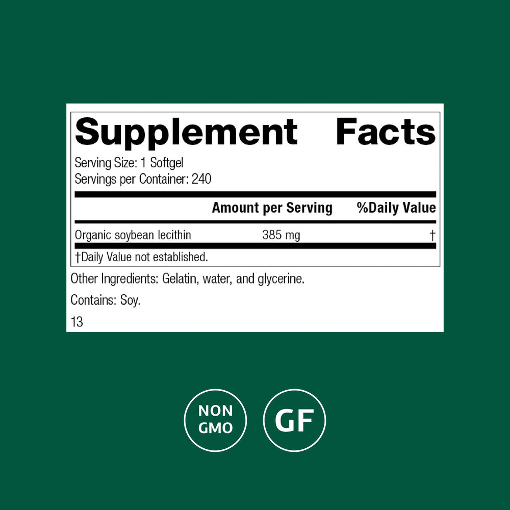 Standard Process Soybean Lecithin softgels on shelf highlighting liver and nerve support