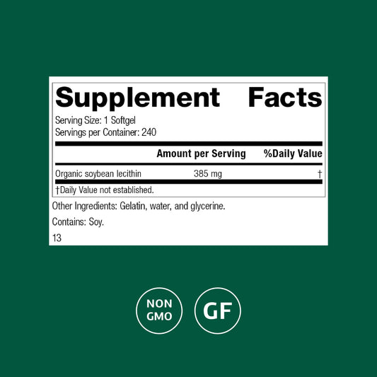 Standard Process Soybean Lecithin softgels on shelf highlighting liver and nerve support
