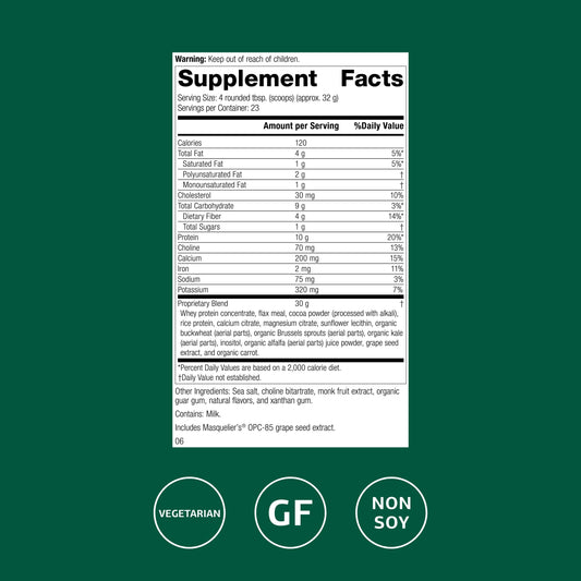Standard Process SP Complete powder being scooped; convenient protein boost for shakes.