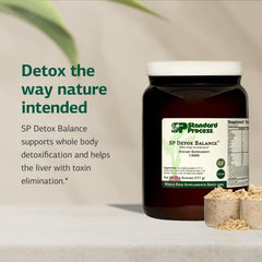 SP Detox Balance ingredients panel showcasing iron-rich, gluten-free plant components