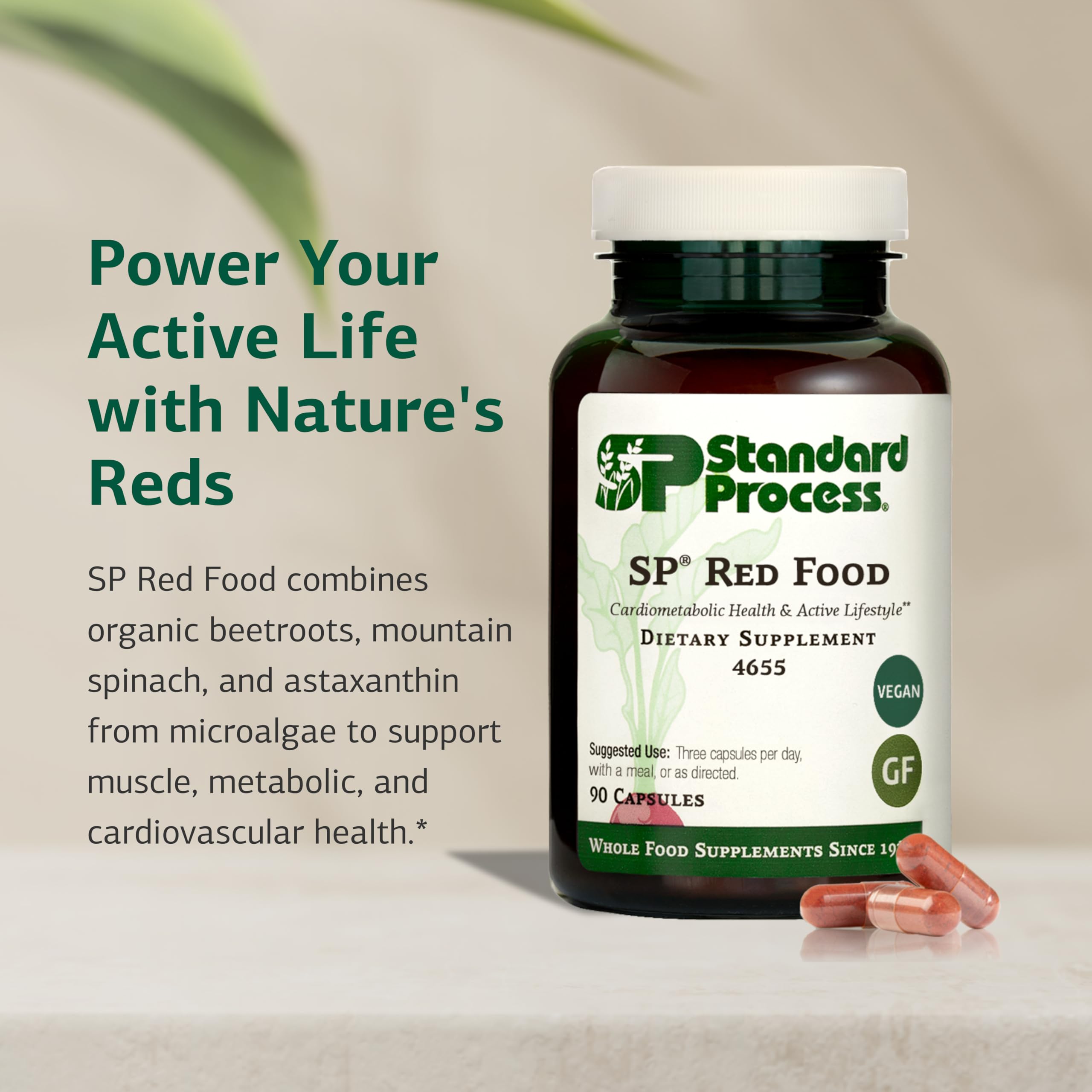 Standard Process SP Red Food label close-up emphasizing the whole-food blend.