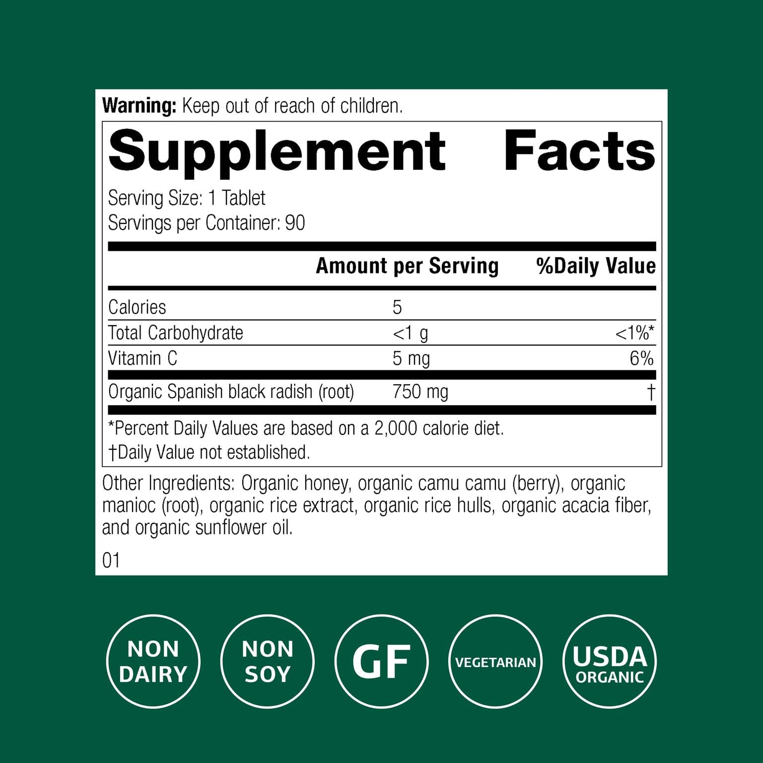 Standard Process Spanish Black Radish tablets arranged for daily digestion support.