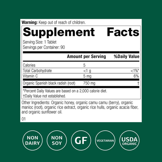 Standard Process Spanish Black Radish tablets arranged for daily digestion support.