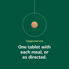 Tablets in hand illustrate easy one-per-meal use.
