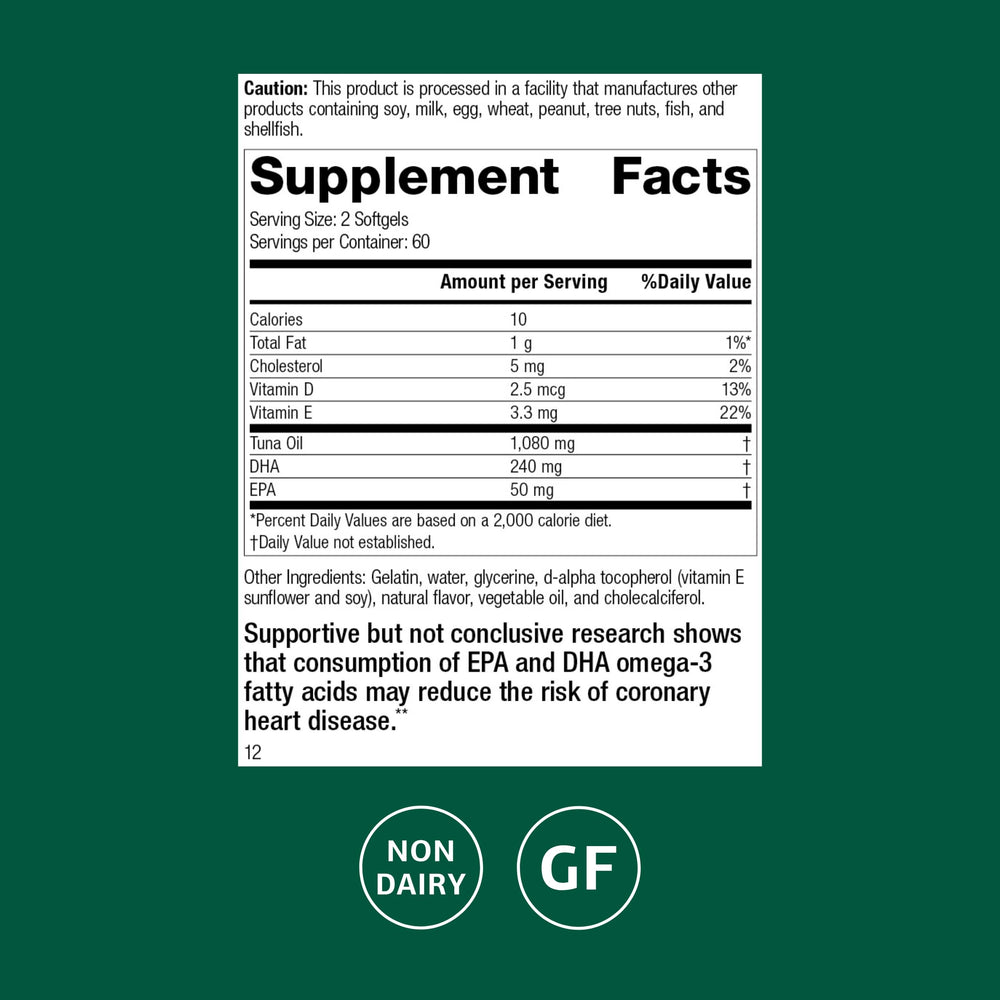 Standard Process Tuna Omega-3 Chewable bottle back with DHA details.