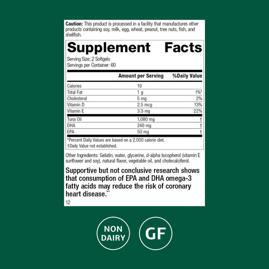 Standard Process Tuna Omega-3 Chewable bottle back with DHA details.
