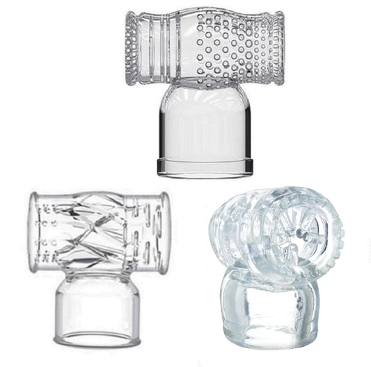 Standard wand head attachment in clear 3-pack, compatible with common wand models.
