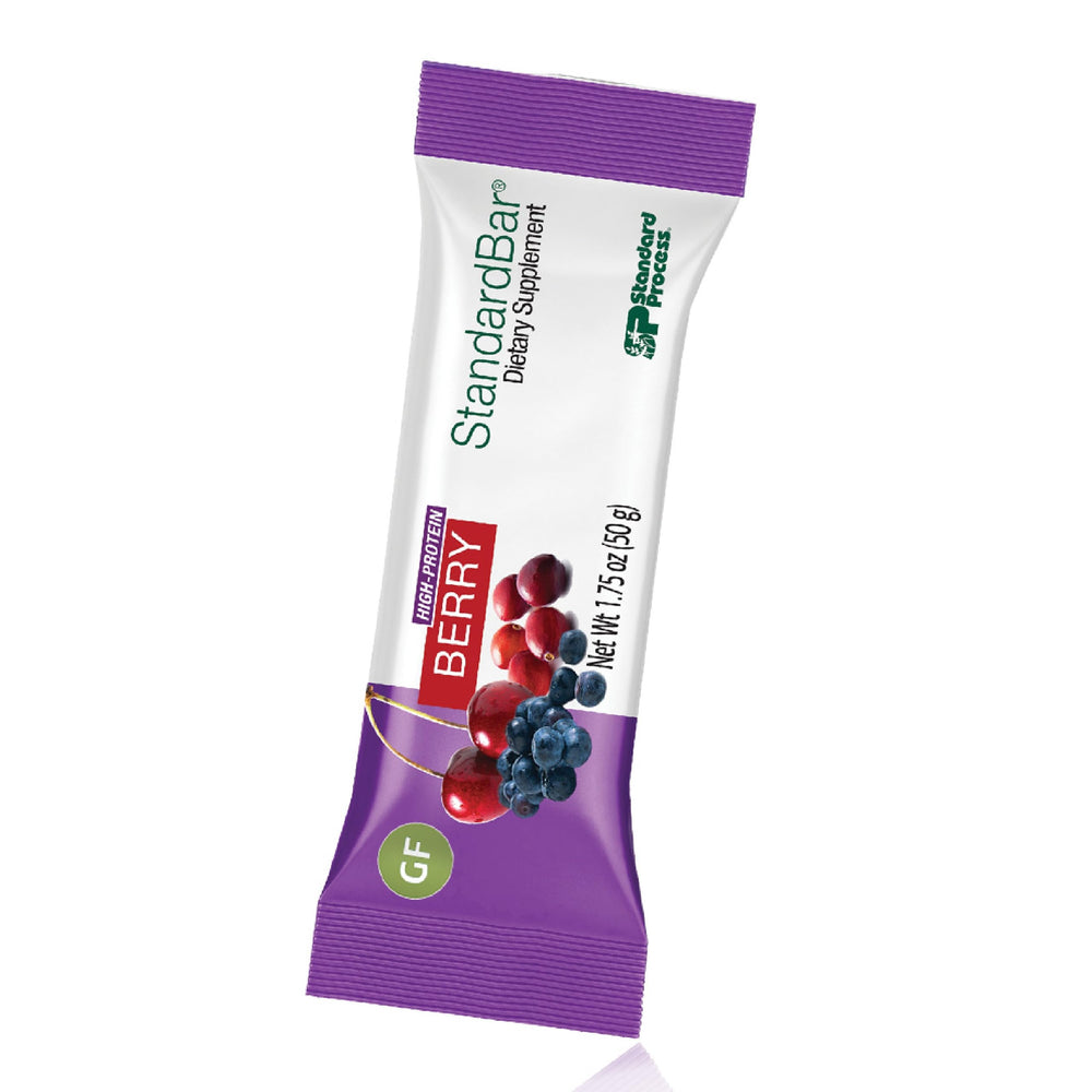 StandardBar berry blend protein bar, packaging shown, a convenient on-the-go snack.