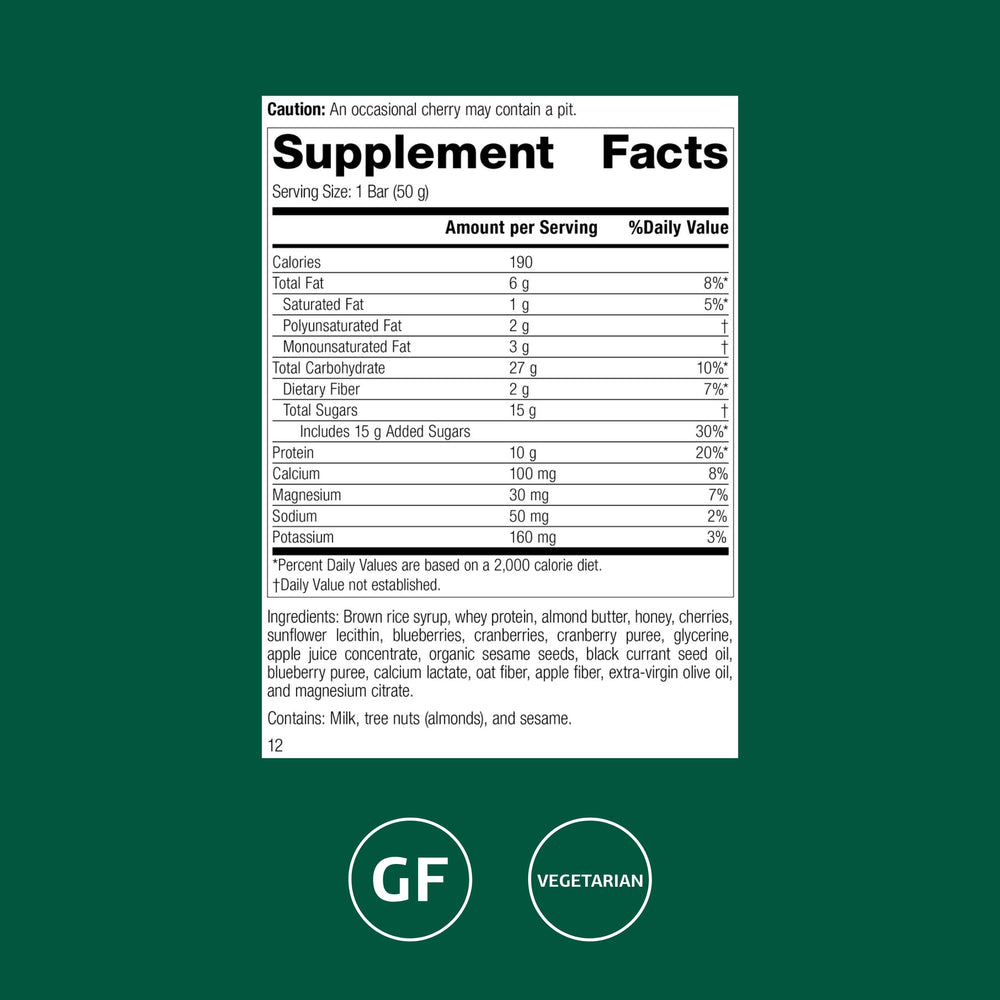 StandardBar blueberries cranberries cherries bar highlights antioxidant-rich ingredients.