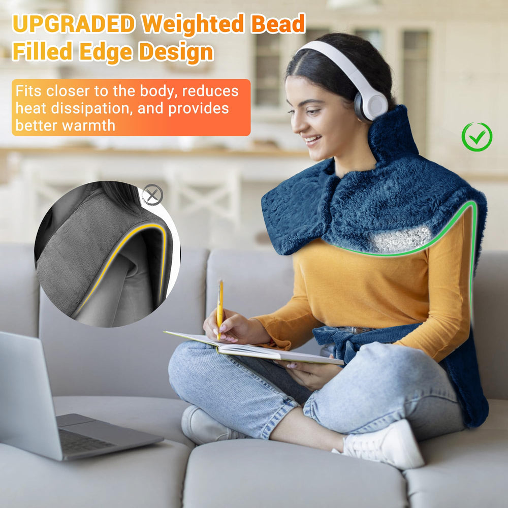 STARBEDIA heating pad demonstrates ergonomic contour for precise neck and shoulder relief.