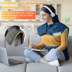 STARBEDIA heating pad demonstrates ergonomic contour for precise neck and shoulder relief.