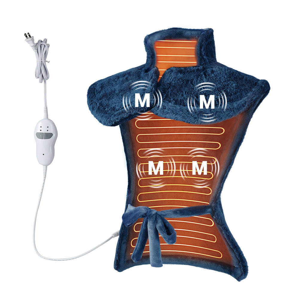 STARBEDIA massaging heating pad provides full coverage for neck, shoulders, and back relief.