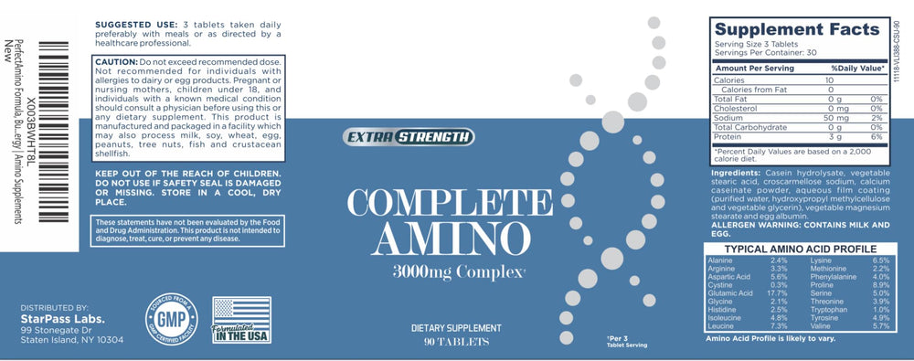 StarPass Labs Complete Amino bottle label shows ingredients for informed supplementation