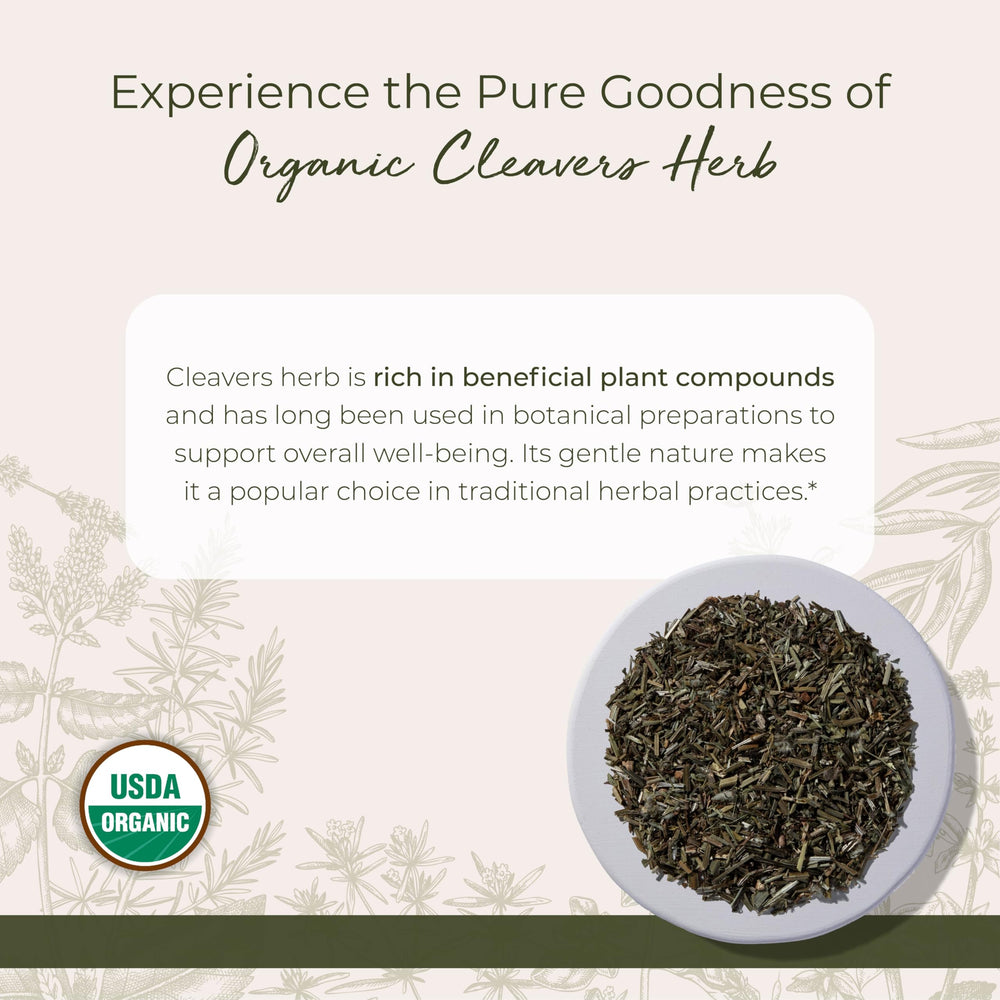 Starwest Botanicals cleavers tea blend essence shows fragrant herbal infusion