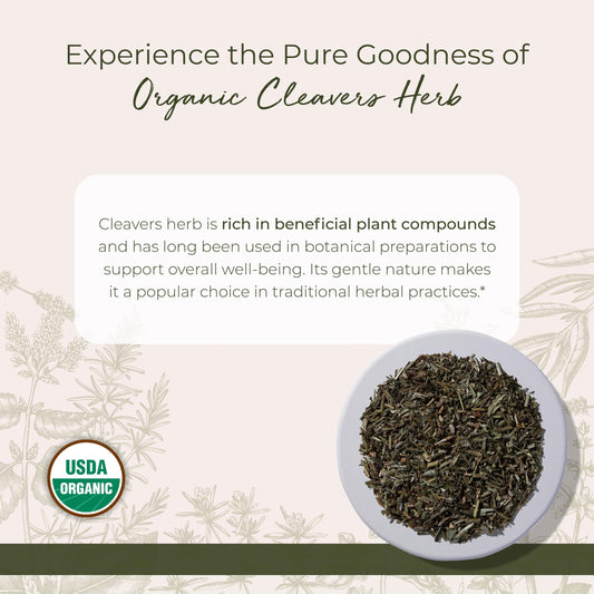 Starwest Botanicals cleavers tea blend essence shows fragrant herbal infusion