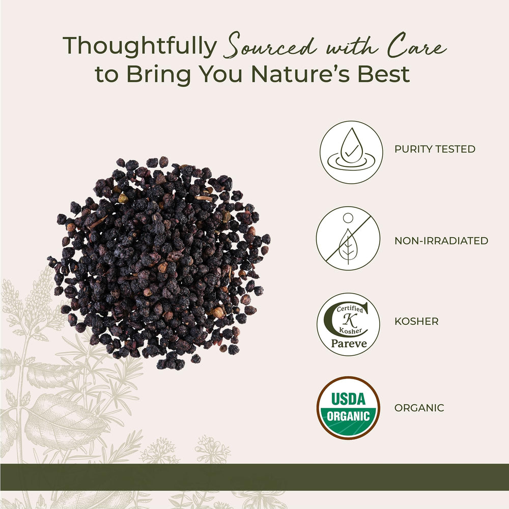 Dried elderberries ideal for syrups and jams with rich berry flavor.